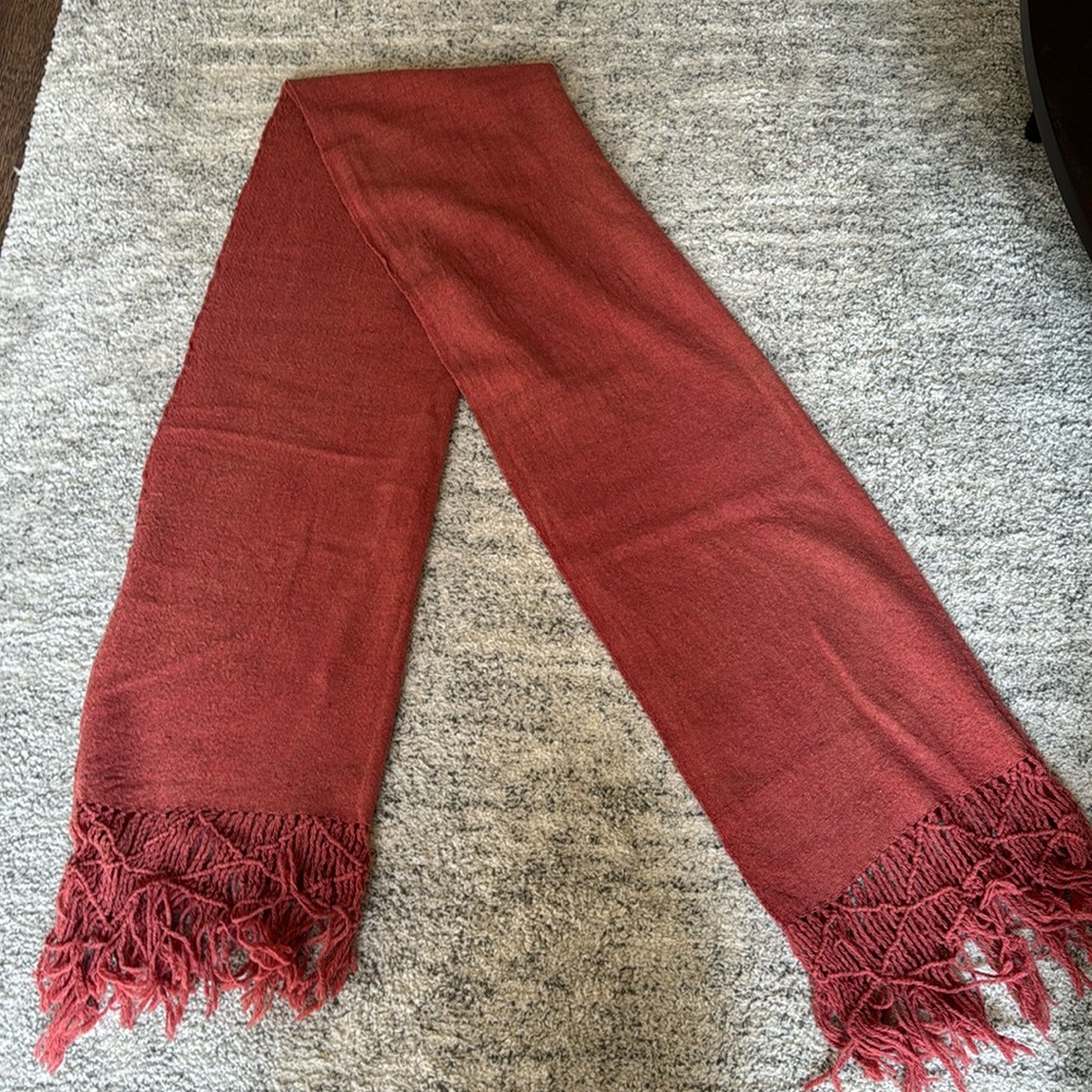 Large coral raw silk scarf